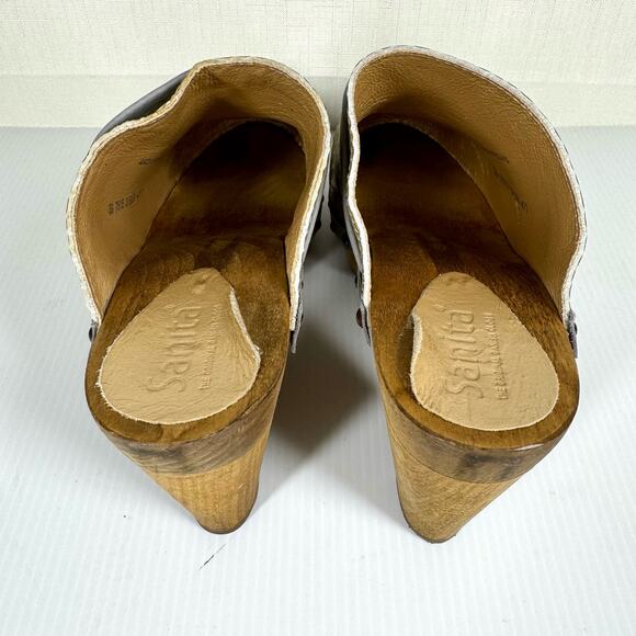 SANITA Embossed Leather Wooden Heel Clogs Size 39 Yellow Boho Festival Hippie - Picture 10 of 16